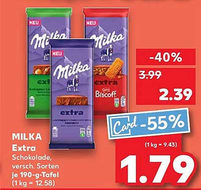 MILKA Extra Schokolade, verschiedene Sorten 190-g-Tafel