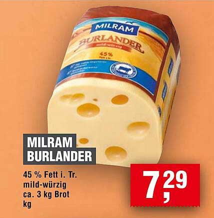 MILRAM BURLANDER Käse 45 % Fett i. Tr. - mild-würzig