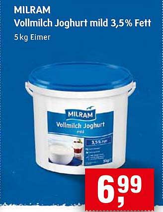 MILRAM Vollmilch Joghurt mild 3,5% Fett, 5 kg Eimer
