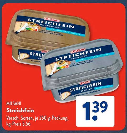 MILSANi Streichfein, verschiedene Sorten, je 250-g-Packung