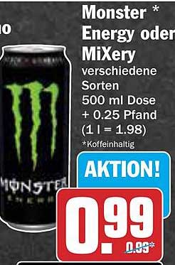 Monster * Energy oder MiXery verschiedene Sorten 500 ml Dose + 0.25 Pfand