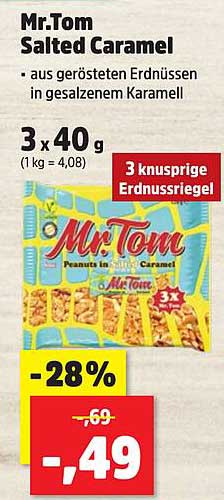 Mr.Tom Salted Caramel - 3 knusprige Erdnussriegel