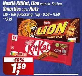 Nestlé KitKat und Lion - 50% Rabatt auf Snack-Größen!