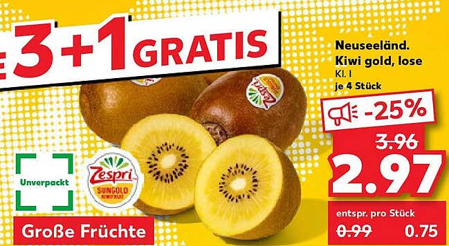 Neuseeländische Kiwi gold, lose, je 4 Stück - 3 + 1 GRATIS