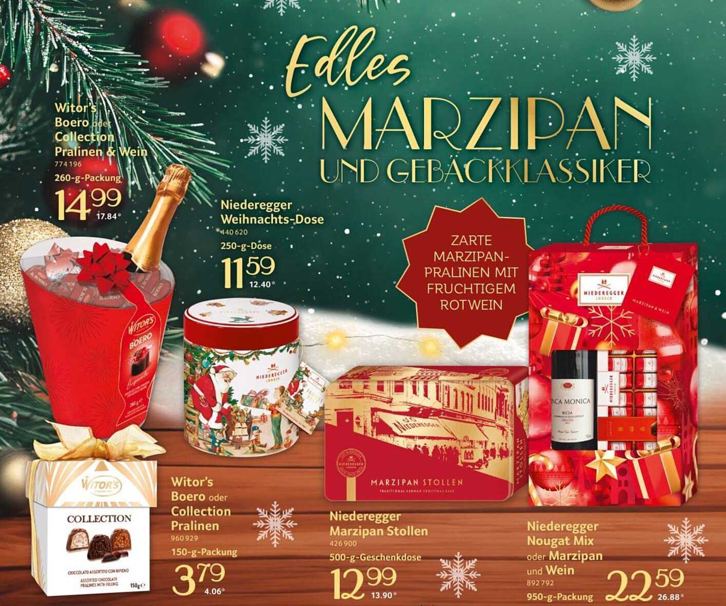 Niederegger Weihnachts-Dose - Zarte Marzipan-Pralinen mit fruchtigem Rotwein