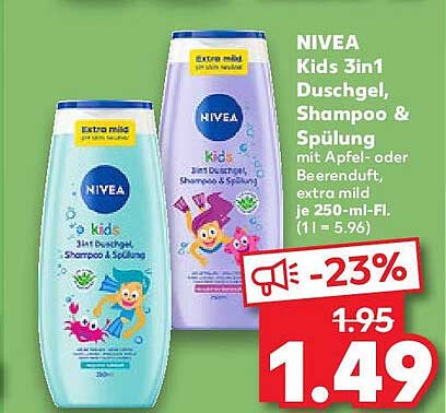 NIVEA Kids 3in1 Duschgel, Shampoo & Spülung 250 ml - Mit Apfel- oder Beerdunft