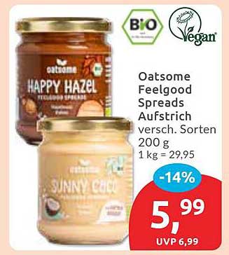 Oatsome Feelgood Spreads Aufstrich – Happy Hazel und Sunny Coco (200 g)