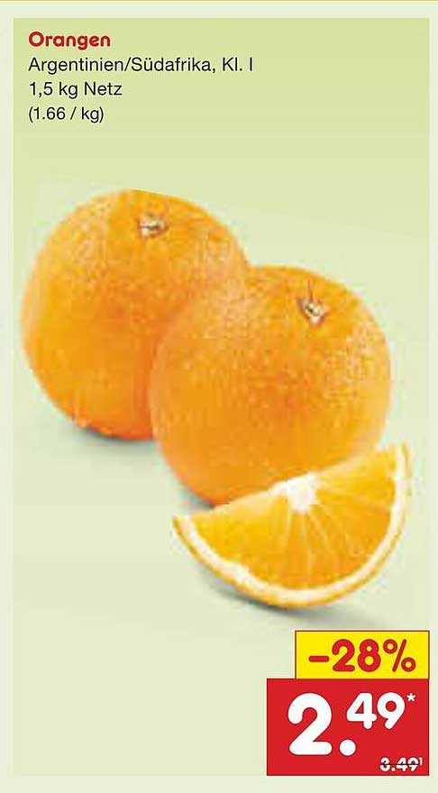 Orangen Argentinien/Südafrika, Kl. I 1,5 kg Netz