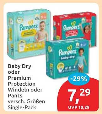 Pampers Baby Dry oder Premium Protection Windeln oder Pants – Verschiedene Größen Single-Pack