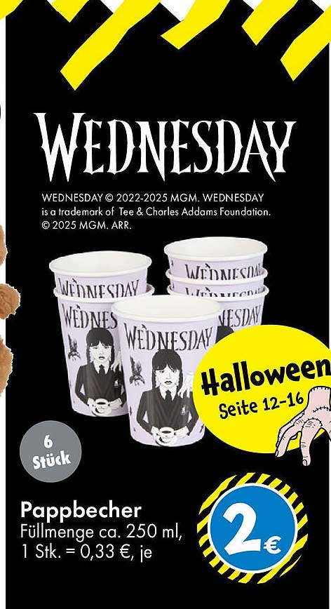 Pappbecher Wednesday – 6 Stück