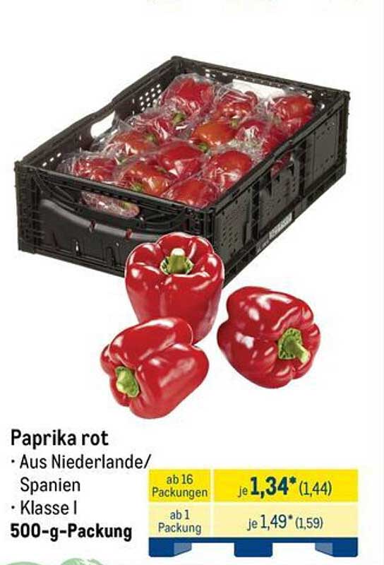 Paprika rot 500-g-Packung aus den Niederlanden/Spanien, Klasse I