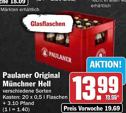 Paulaner Original Münchner Hell Kasten 20 x 0,5 l Flaschen