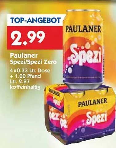 Paulaner Spezi/Spezi Zero 4x0.33 Ltr. Dose + 1.00 € Pfand