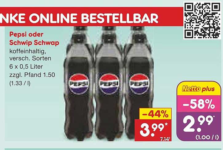Pepsi oder Schwip Schwap 6 x 0,5 Liter