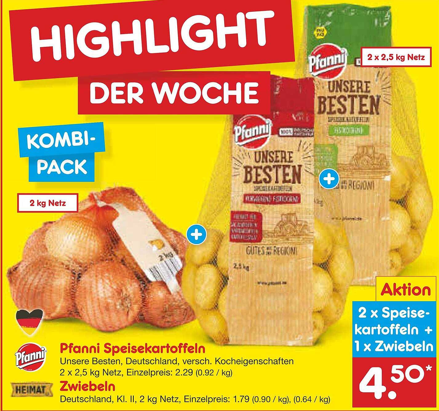 Pfanni Speisekartoffeln Kombi-Pack (2 x 2,5 kg) + Zwiebeln (1 kg)
