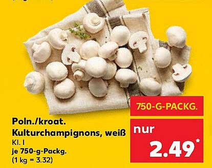 Polnische/Kroatische Kultur-Champignons, weiß – 750 g Packung