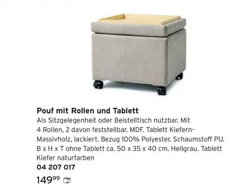 Pouf mit Rollen und Tablett
