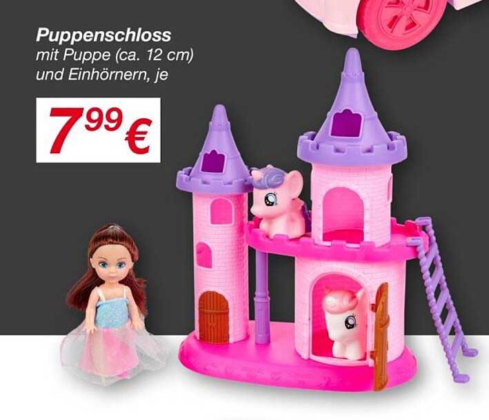 Puppenschloss mit Puppe (ca. 12 cm) und Einhörnern