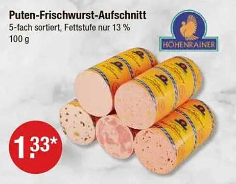 Puten-Frischwurst-Aufschnitt 5-fach sortiert, Fettstufe nur 13 %