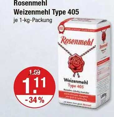Rosenmehl Weizenmehl Type 405 - 1-kg-Packung