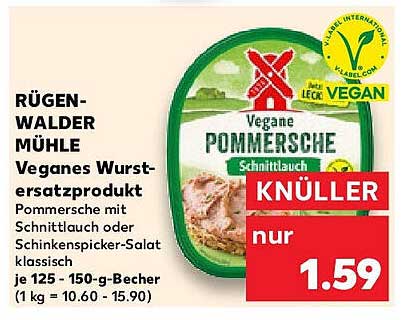 RÜGEN-WALDER MÜHLE Veganes Wurst-Ersatzprodukt Pommesche mit Schnittlauch oder Schinkenspicker-Salat klassisch