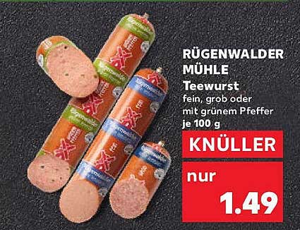 Rügenwalder Mühle Teewurst fein, grob oder mit grünem Pfeffer je 100 g