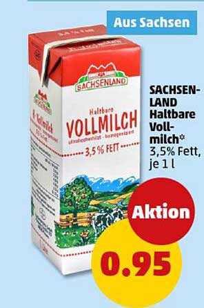 SACHSENLAND Halbfare Vollmilch 3,5% Fett, je 1 l