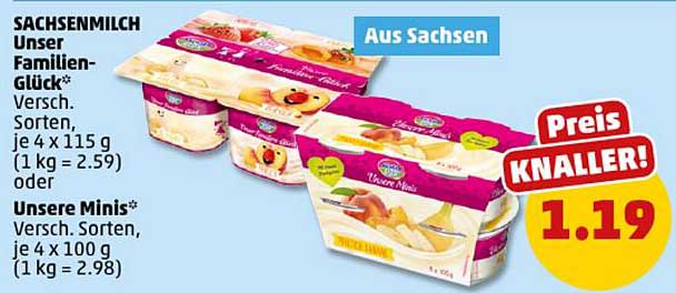 Sachsenmilch Unser Familien-Glück 4 x 115 g oder Unsere Minis 4 x 100 g