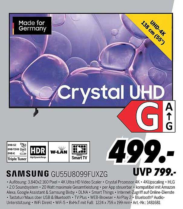 Samsung GU55U8099FUXZG - 138 cm (55 Zoll) Crystal UHD TV
