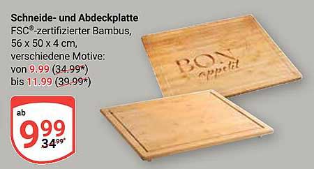 Schneide- und Abdeckplatte FSC®-zertifizierter Bambus, 56 x 50 x 4 cm