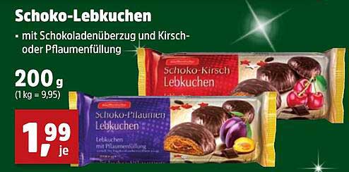Schoko-Lebkuchen mit Schokoladenguss und Kirsch- oder Pflaumenfüllung