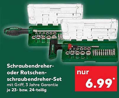 Schraubendreher- oder Ratschen-Schraubendreher-Set mit Griff, 3 Jahre Garantie je 23- bzw. 24-teilig
