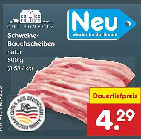 Schweine-Bauchscheiben von Gut Ponholz, 500 g