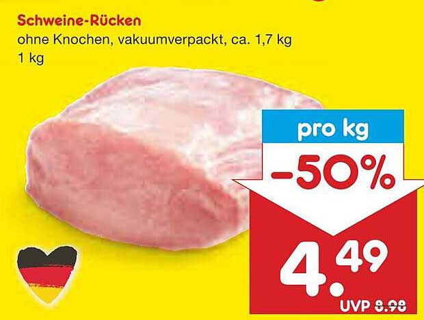 Schweine-Rücken ohne Knochen, vakuumverpackt, ca. 1,7 kg