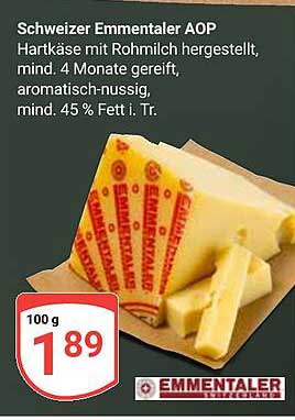 Schweizer Emmentaler AOP - Hartkäse mit Rohmilch
