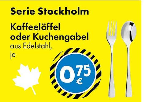 Serie Stockholm Kaffeelöffel oder Kuchengabel aus Edelstahl, je