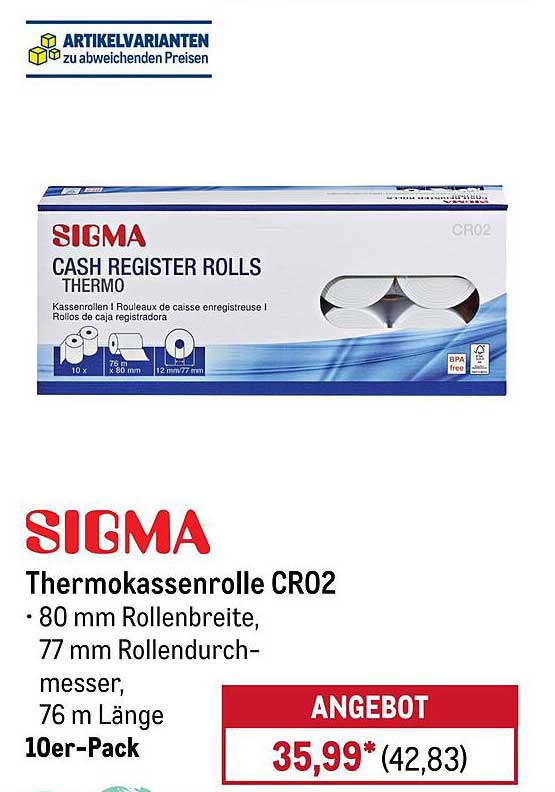 SIGMA Thermokassenrolle CR02 - 10er-Pack