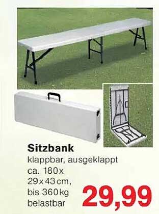 Sitzbank klappbar, ausklappbar, ca. 180x29x43 cm, bis 360 kg belastbar
