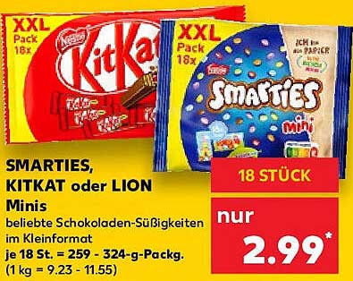 SMARTIES, KITKAT oder LION Minis - Beliebte Schokoladen-Süßigkeiten im Kleinformat