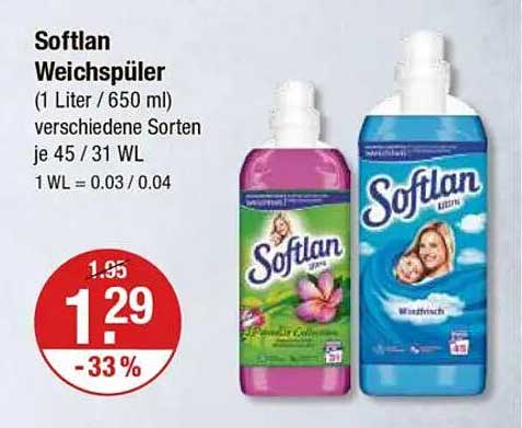 Softlan Weichspüler (1 Liter / 650 ml) - jetzt nur 1,29 €