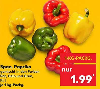Span. Paprika gemischt in den Farben Rot, Gelb und Grün, Kl. I