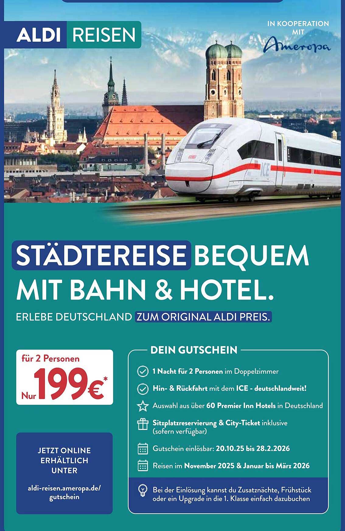 Städtereise bequem mit Bahn & Hotel für 2 Personen