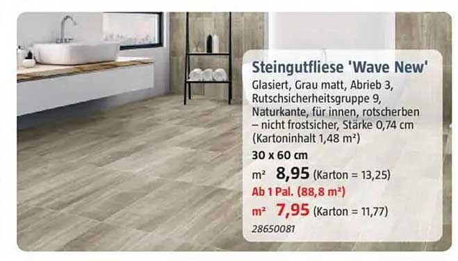 Steingutfliese 'Wave New' 30 x 60 cm