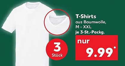 T-Shirts aus Baumwolle, M - XXL je 3-St. Pack.