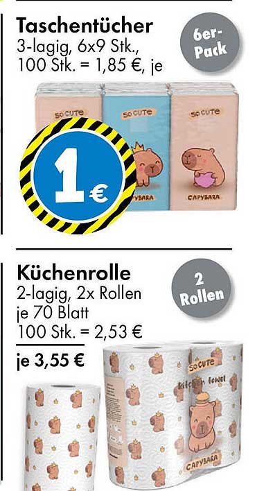 Taschenücher 6er-Pack - 3-lagig, 100 Stück für nur 1 €