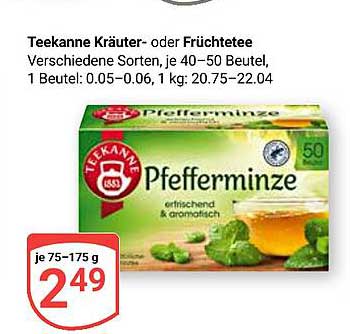 Teekanne Kräuter- oder Früchtetee, verschiedene Sorten, 50 Beutel