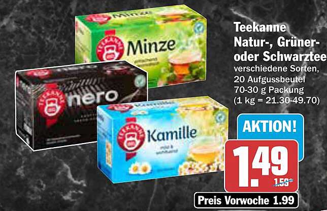Teekanne Natur-, Grünen- oder Schwarztee verschiedene Sorten