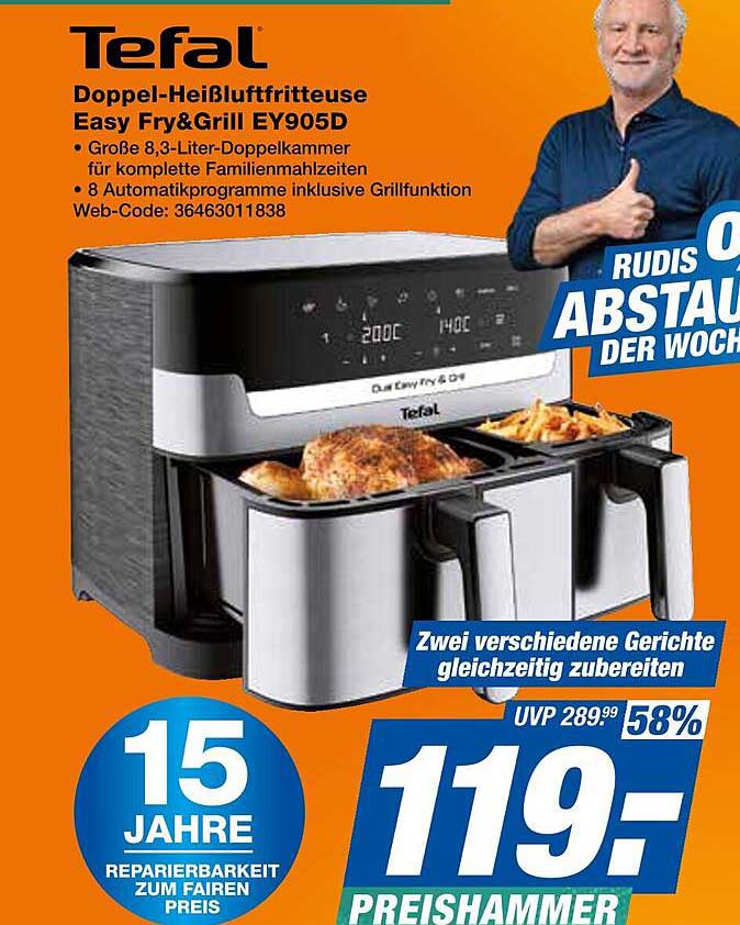 Tefal Doppel-Heißluftfritteuse Easy Fry&Grill EY905D