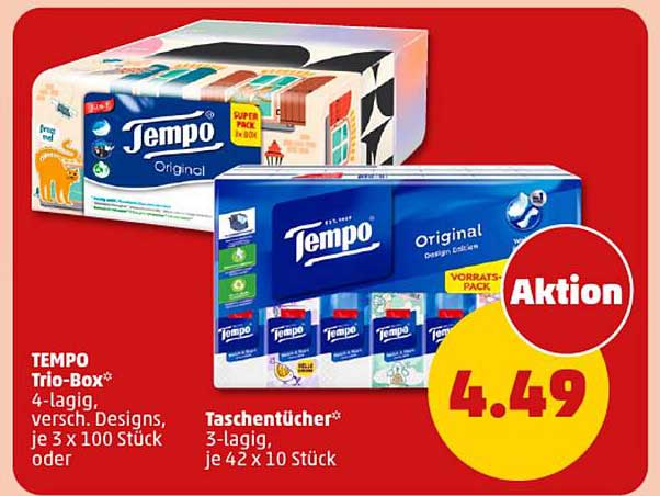 TEMPO Trio-Box und Taschentücher Angebot