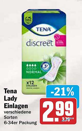 Tena Lady Einlagen verschiedene Sorten 6-34er Packung
